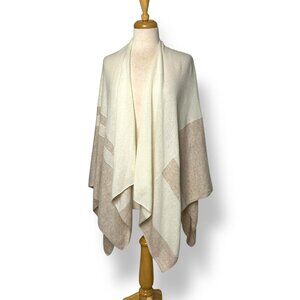 J. McLAUGHLIN Color Block Cream 100% Cashmere SKYLER Shawl Wrap Poncho Sz OS